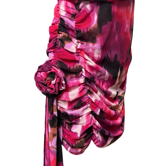Forever 21 One Shoulder Dress Size M Pink Black Abstract Ruched Bodycon Sexy New - Picture 8 of 11